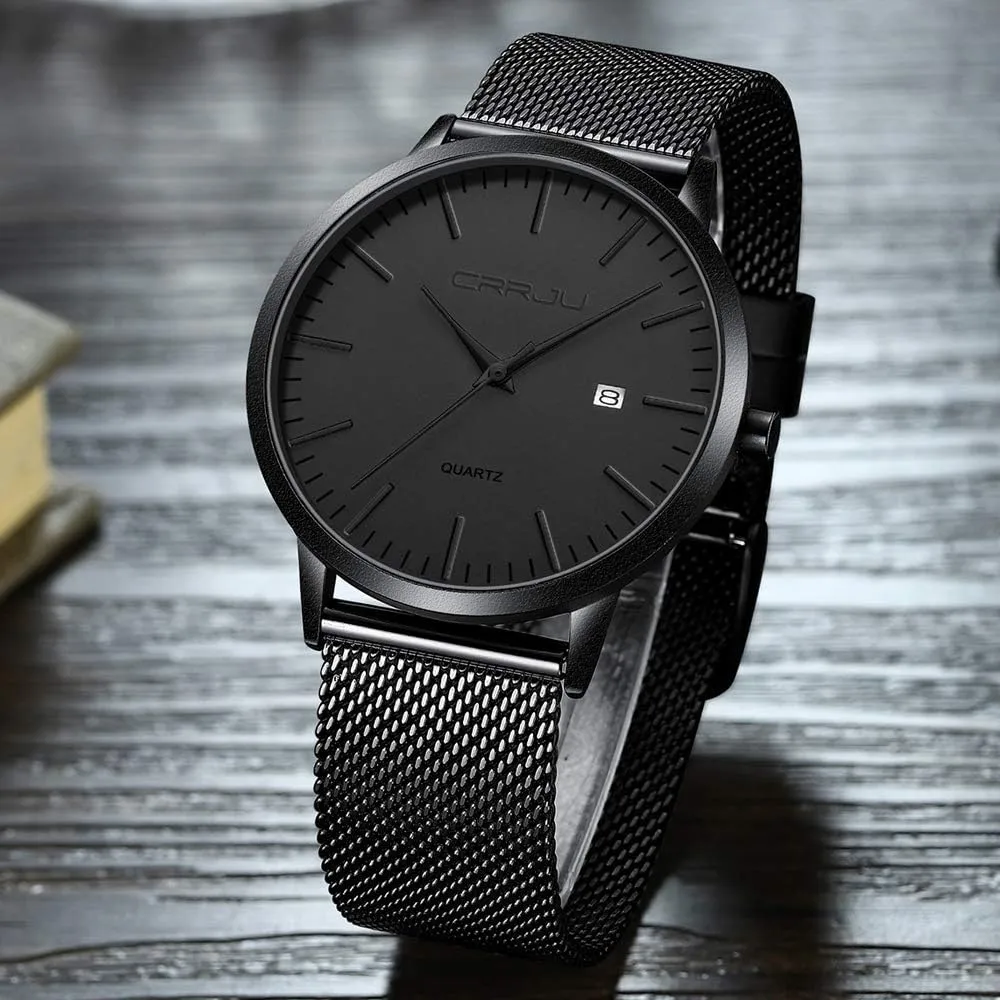 CRRJU Men's Minimalist Casual Luxury Auto Date Watches Fashion Business Japan Movement Quartz Waterproof Wristwatches for Men Stainsteel Steel Band Watch