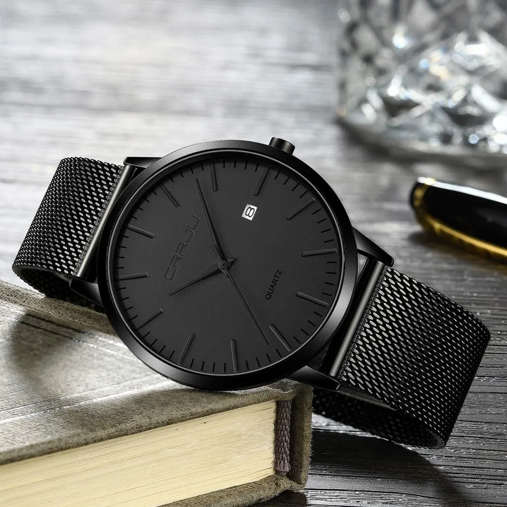 CRRJU Men's Minimalist Casual Luxury Auto Date Watches Fashion Business Japan Movement Quartz Waterproof Wristwatches for Men Stainsteel Steel Band Watch