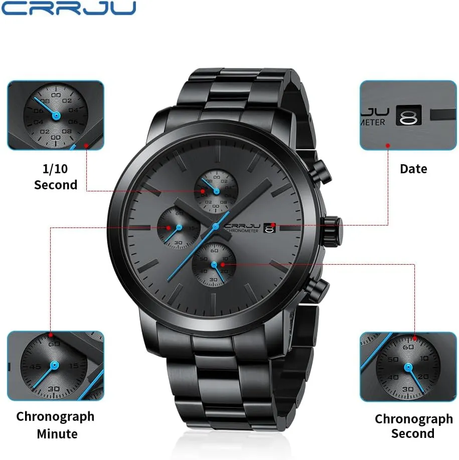 CRRJU Mens Stylish Casual Quartz Watches for Men Luxury Waterproof Calendar Chronograph Japan Movement Wristwatches
