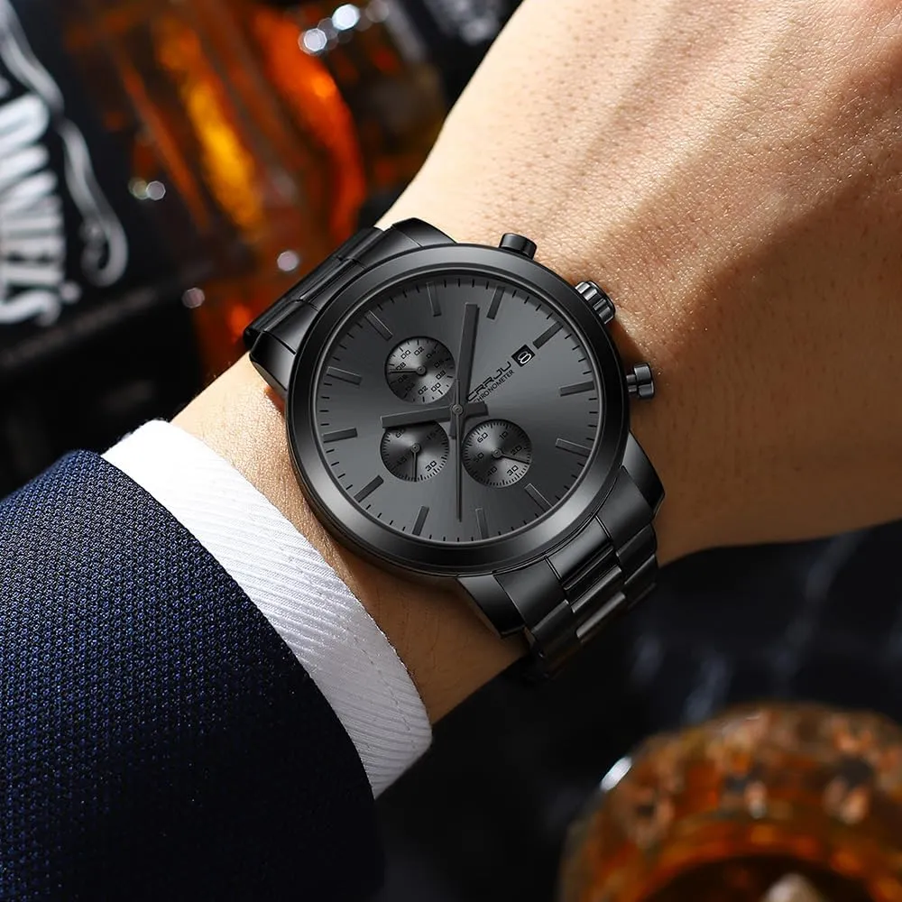 CRRJU Mens Stylish Casual Quartz Watches for Men Luxury Waterproof Calendar Chronograph Japan Movement Wristwatches