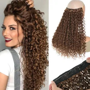 Curly Hair Extensions Invisible Wire Hair Extensions with Transparent Wire Adjustable Size 3 Secure Clips Long deep Secret Synthetic Curly Braiding hair