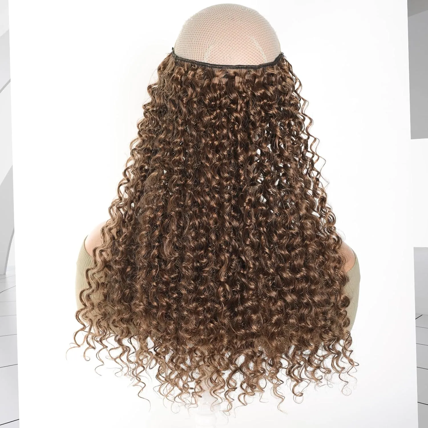 Curly Hair Extensions Invisible Wire Hair Extensions with Transparent Wire Adjustable Size 3 Secure Clips Long deep Secret Synthetic Curly Braiding hair