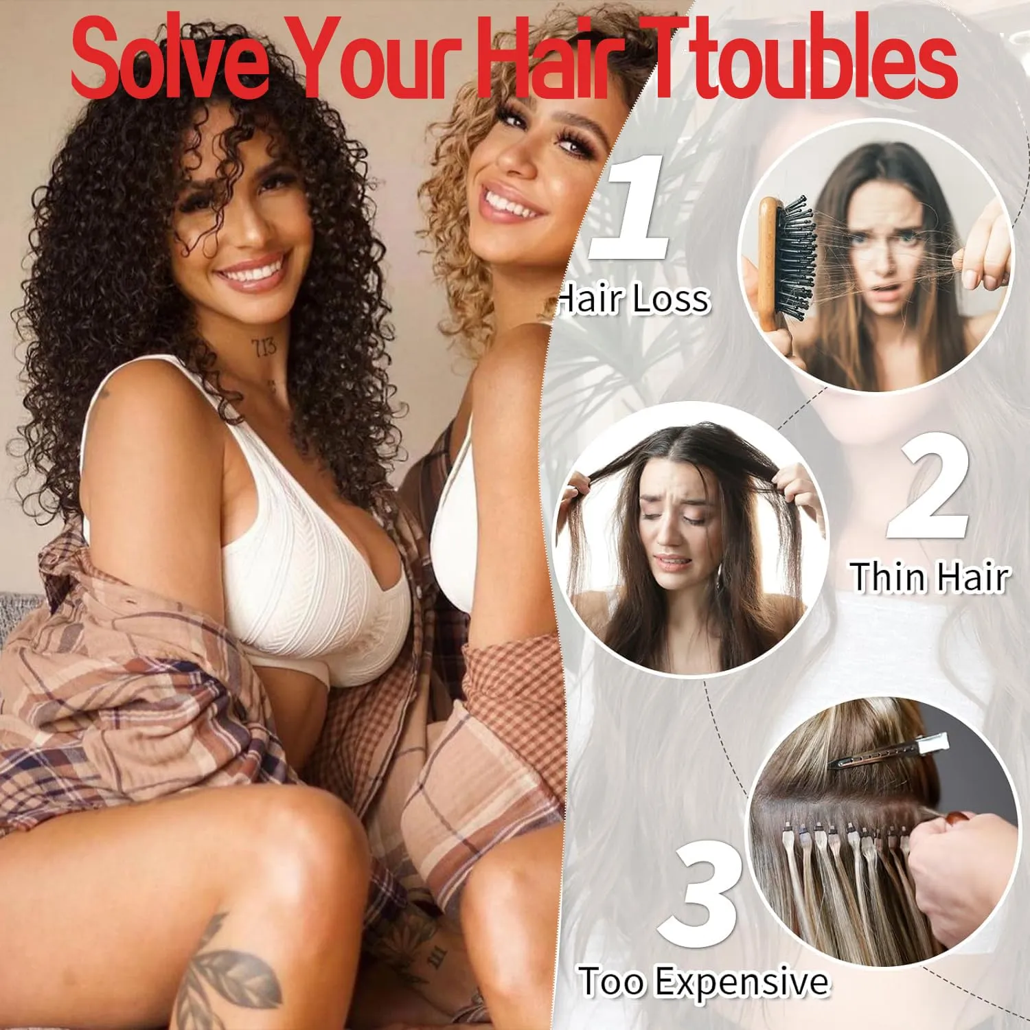 Curly Hair Extensions Invisible Wire Hair Extensions with Transparent Wire Adjustable Size 3 Secure Clips Long deep Secret Synthetic Curly Braiding hair