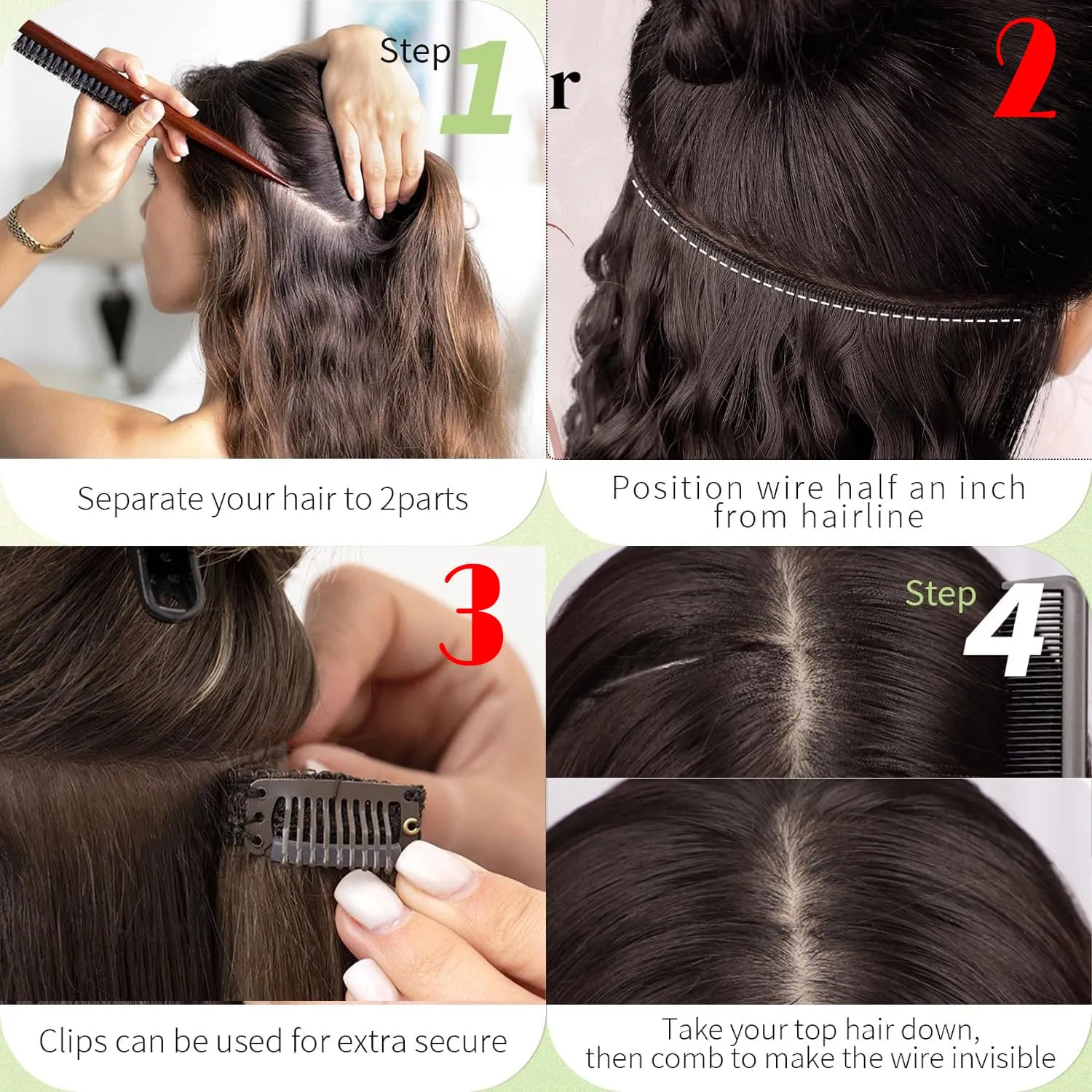 Curly Hair Extensions Invisible Wire Hair Extensions with Transparent Wire Adjustable Size 3 Secure Clips Long deep Secret Synthetic Curly Braiding hair