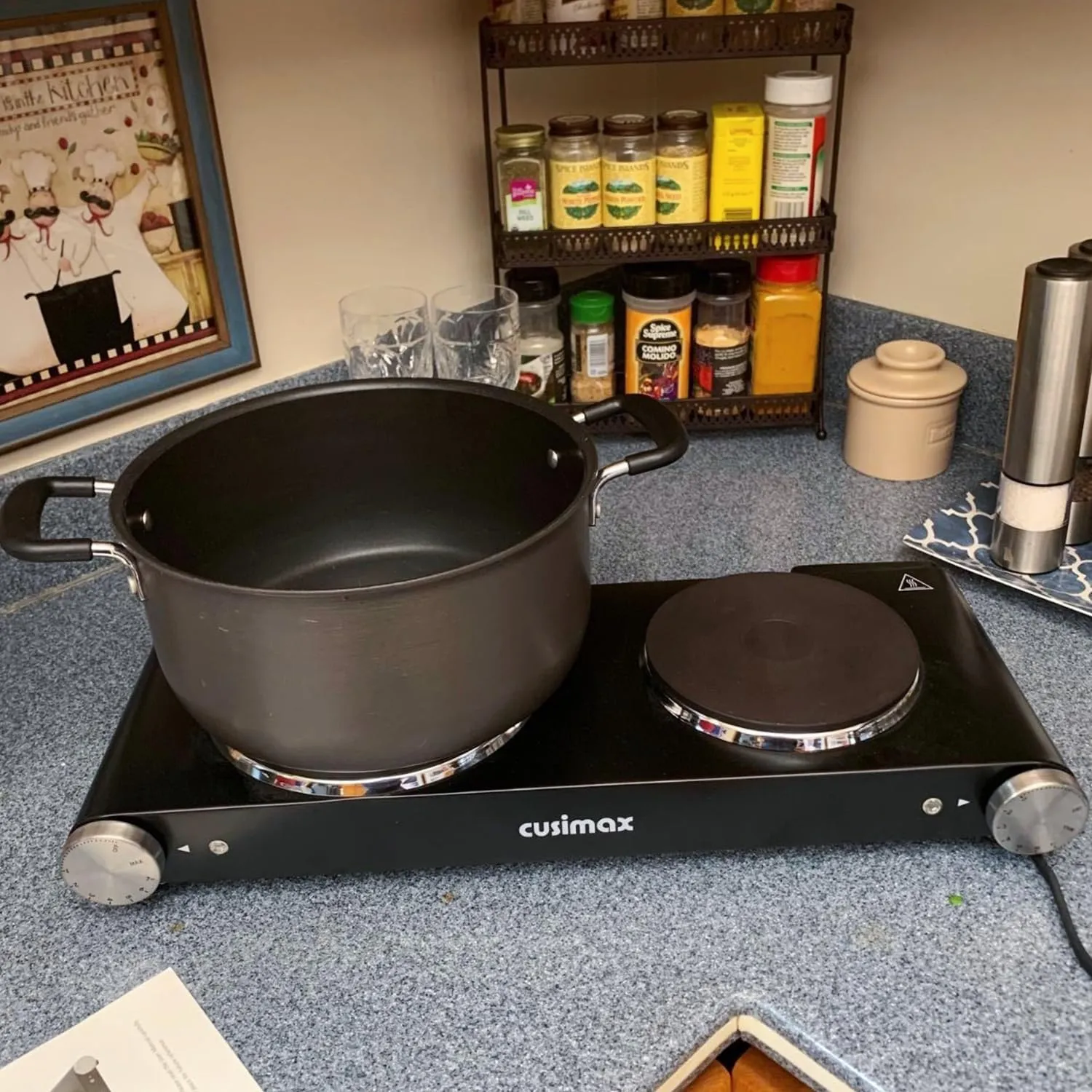 CUSIMAX Double Hot Plates Electric Burner, 1800W Countertop Cooktop with Adjustable Temperature Control, Hot Plates for Cooking Portable Electric Stove, Black Stainless Steel Cooktop, Upgraded Version