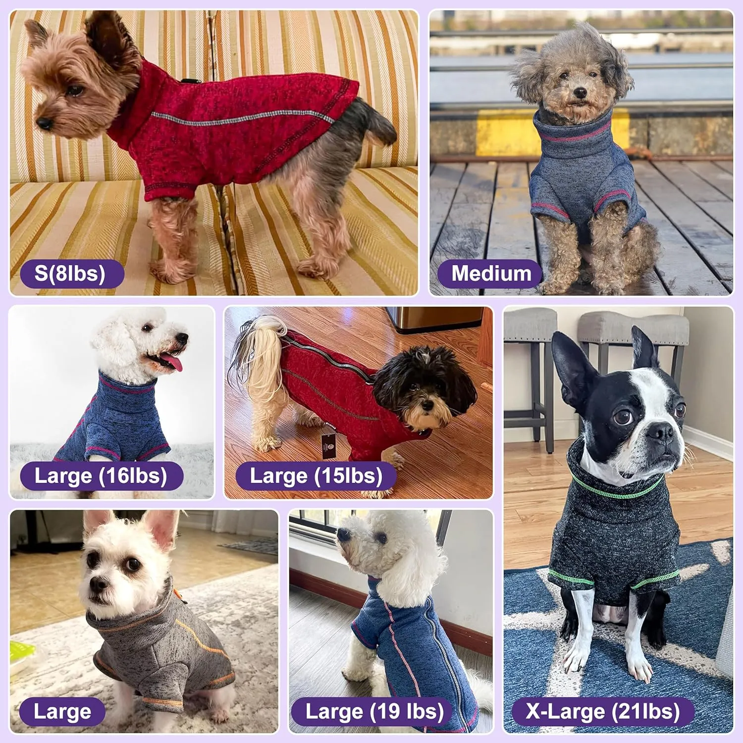 cyeollo Dog Coat Fleece Jacket Zipper up Sweater Reflective Jackets with D Ring Warm Clothes Cozy Jackets for Small Dogs