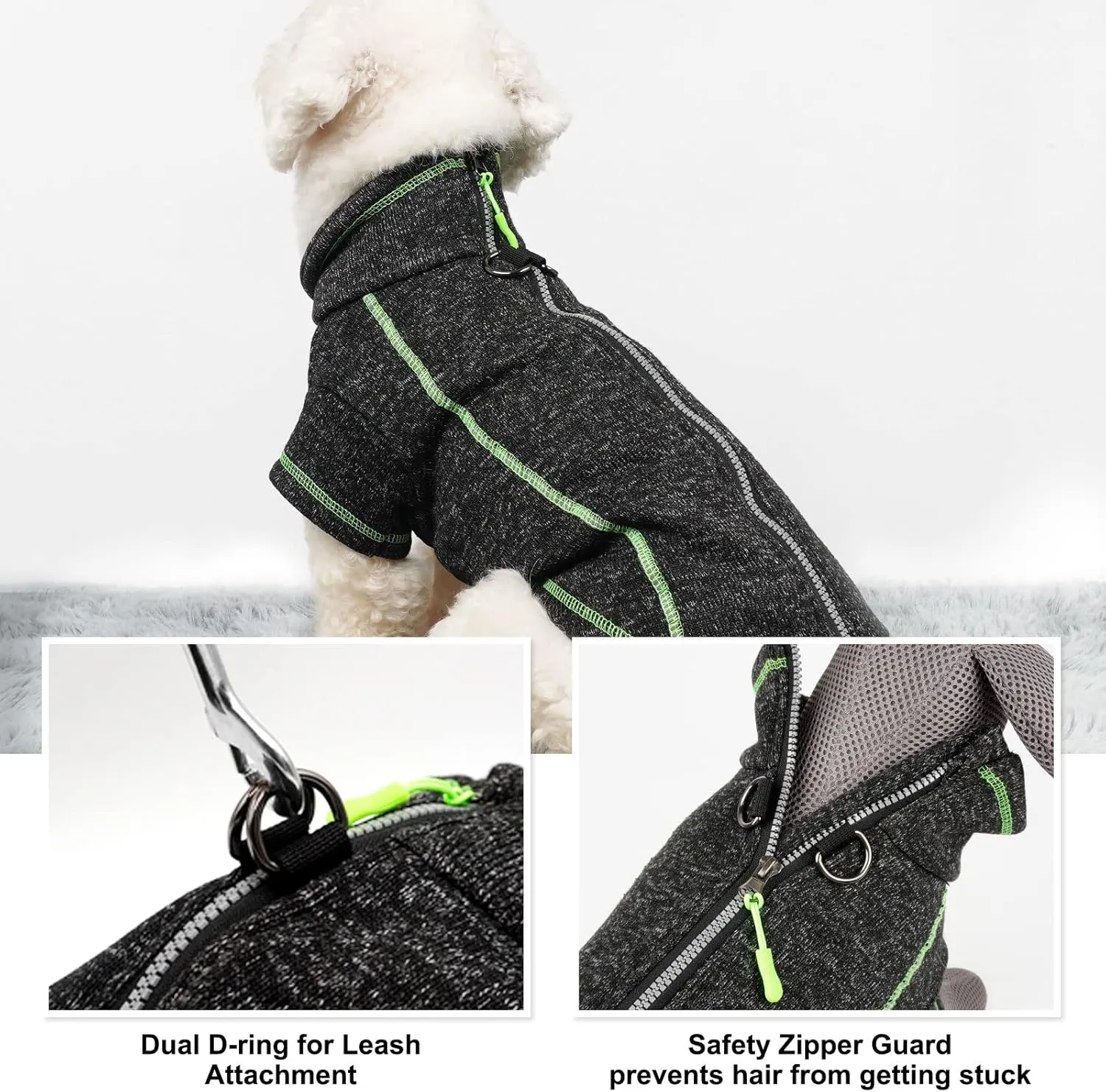 cyeollo Dog Coat Fleece Jacket Zipper up Sweater Reflective Jackets with D Ring Warm Clothes Cozy Jackets for Small Dogs