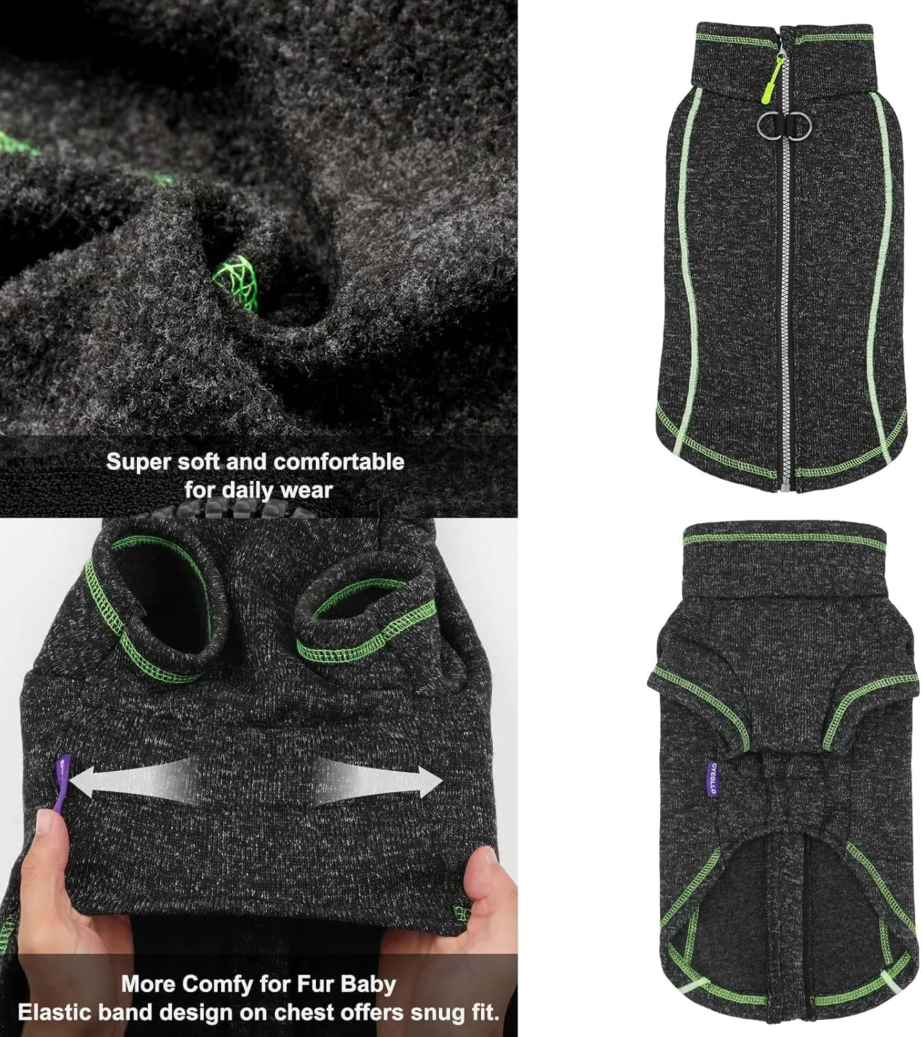 cyeollo Dog Coat Fleece Jacket Zipper up Sweater Reflective Jackets with D Ring Warm Clothes Cozy Jackets for Small Dogs