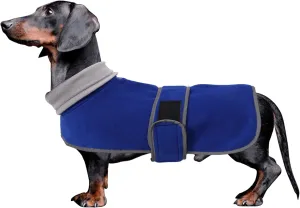 Dachshund Coats Sausage Dog Fleece Coat in Winter Miniature Dachshund Clothes with Hook and Loop Closure and high vis Reflective Trim Safety - Blue - S