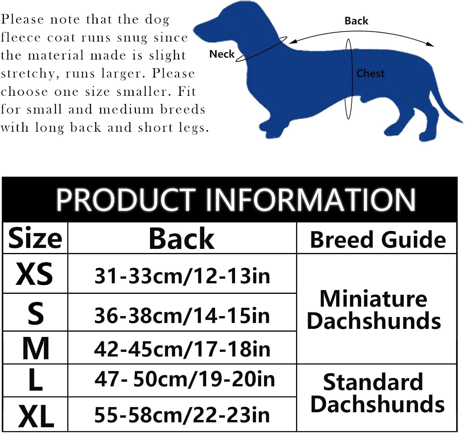 Dachshund Coats Sausage Dog Fleece Coat in Winter Miniature Dachshund Clothes with Hook and Loop Closure and high vis Reflective Trim Safety - Blue - S