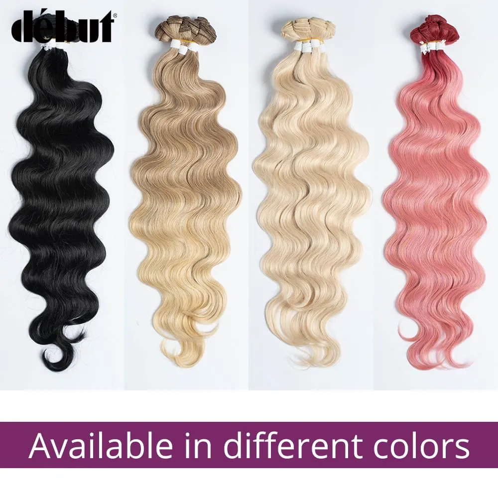 DÉBUT Body Wave 6 Bundles Synthetic Hair Long Wavy Ombre Blonde Hair 22 24 26 Inches 6Pcs High Temperature Fiber 300g for Full Head Synthetic Hair Weave Gradient Blond Color