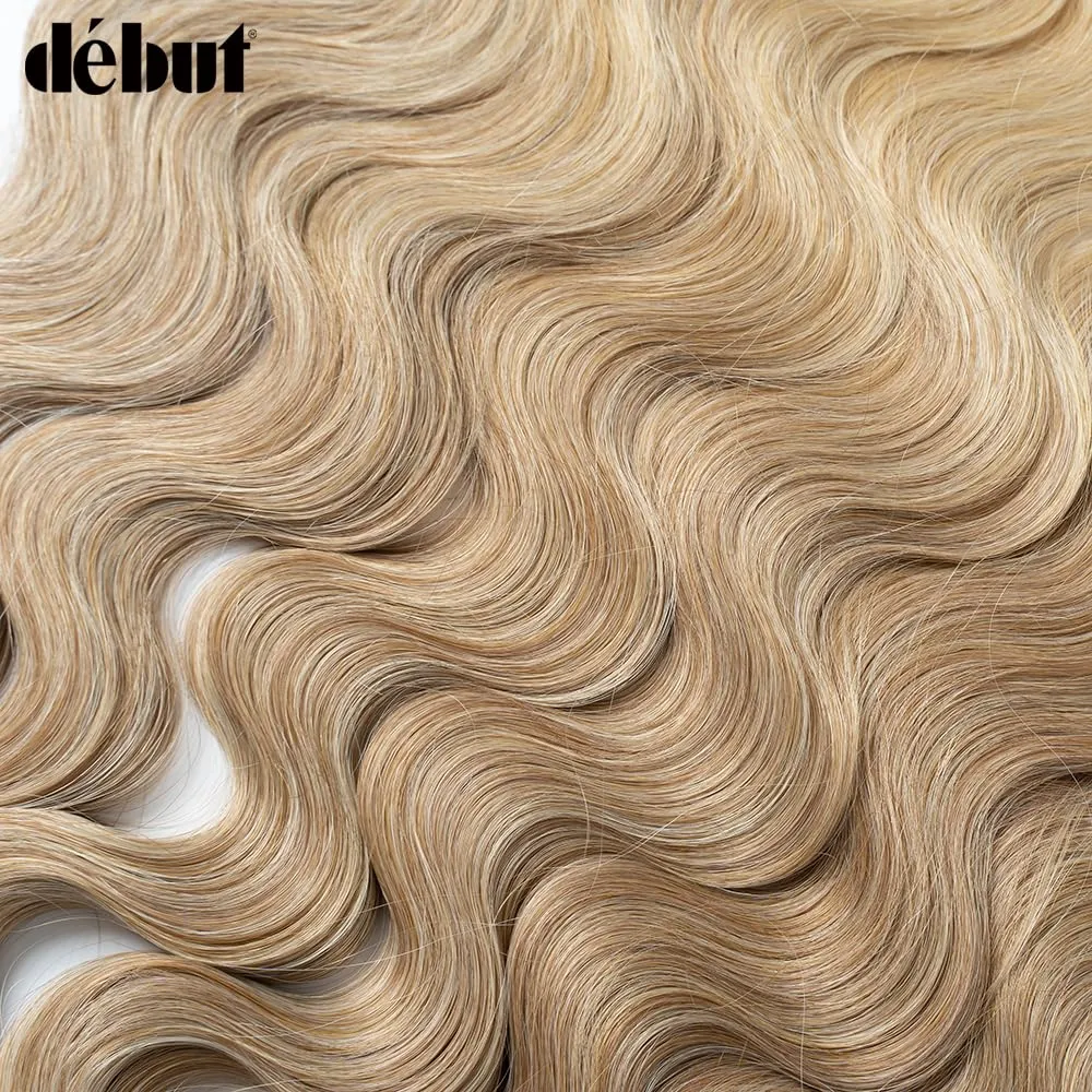 DÉBUT Body Wave 6 Bundles Synthetic Hair Long Wavy Ombre Blonde Hair 22 24 26 Inches 6Pcs High Temperature Fiber 300g for Full Head Synthetic Hair Weave Gradient Blond Color