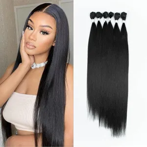 DÉBUT Long Straight Hair 6 Bundles 26 28 30 Inches High Temperature Fiber 300g for Full Head Synthetic Hair Weave 1B Color