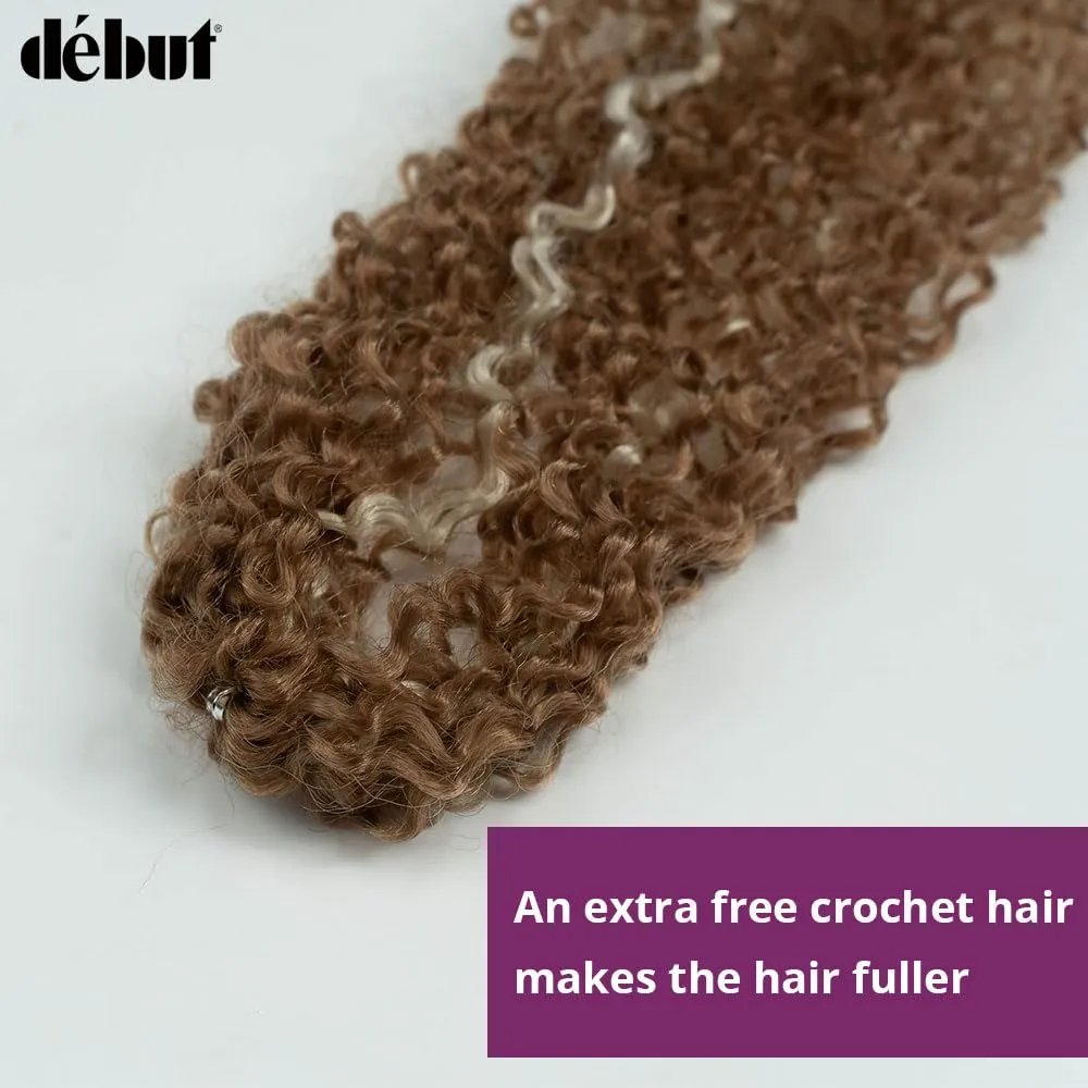 DÉBUT Synthetic Hair 7pcs Kinky Curly 22 24 26 Inches 6 Bundles Tight Curly Hair with 1pc Crochet Hair for Black Women Highlight Blonde Color