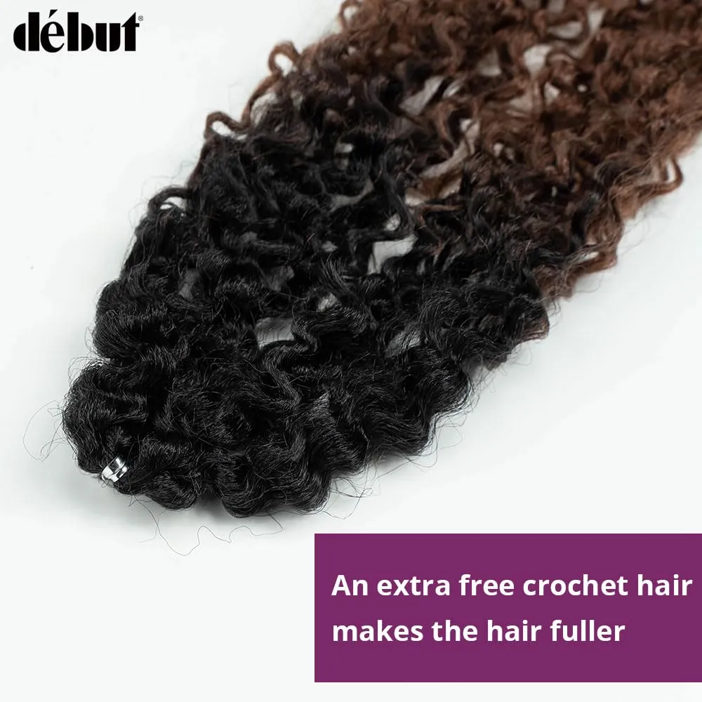 DÉBUT Synthetic Hair 7pcs Kinky Curly 22 24 26 Inches 6 Bundles Tight Curly Hair with 1pc Crochet Hair for Black Women Ombre 1B Auburn Brown Color
