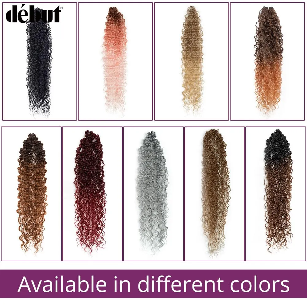DÉBUT Synthetic Hair 7pcs Kinky Curly 22 24 26 Inches 6 Bundles Tight Curly Hair with 1pc Crochet Hair for Black Women Ombre 1B Auburn Brown Color
