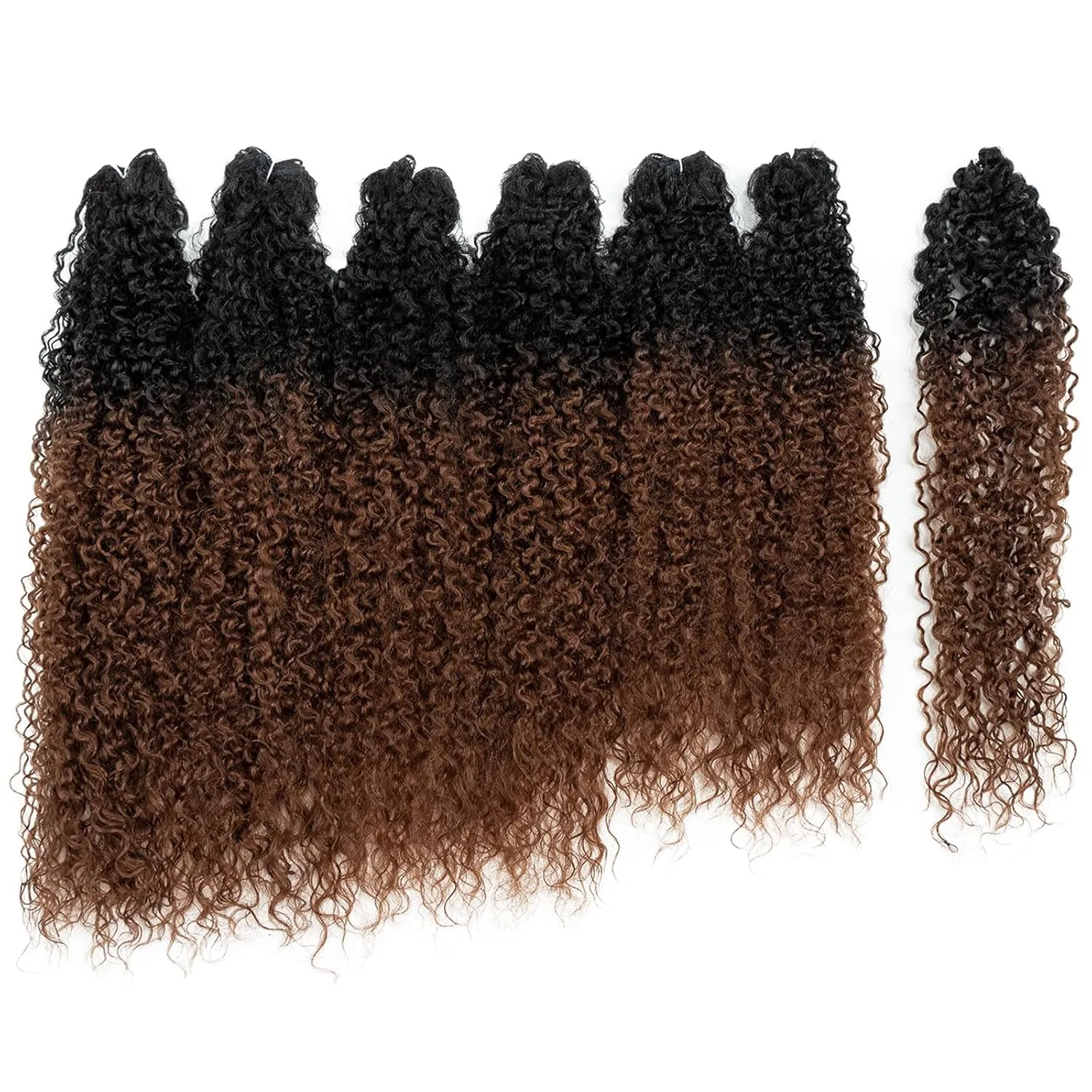 DÉBUT Synthetic Hair 7pcs Kinky Curly 22 24 26 Inches 6 Bundles Tight Curly Hair with 1pc Crochet Hair for Black Women Ombre 1B Auburn Brown Color
