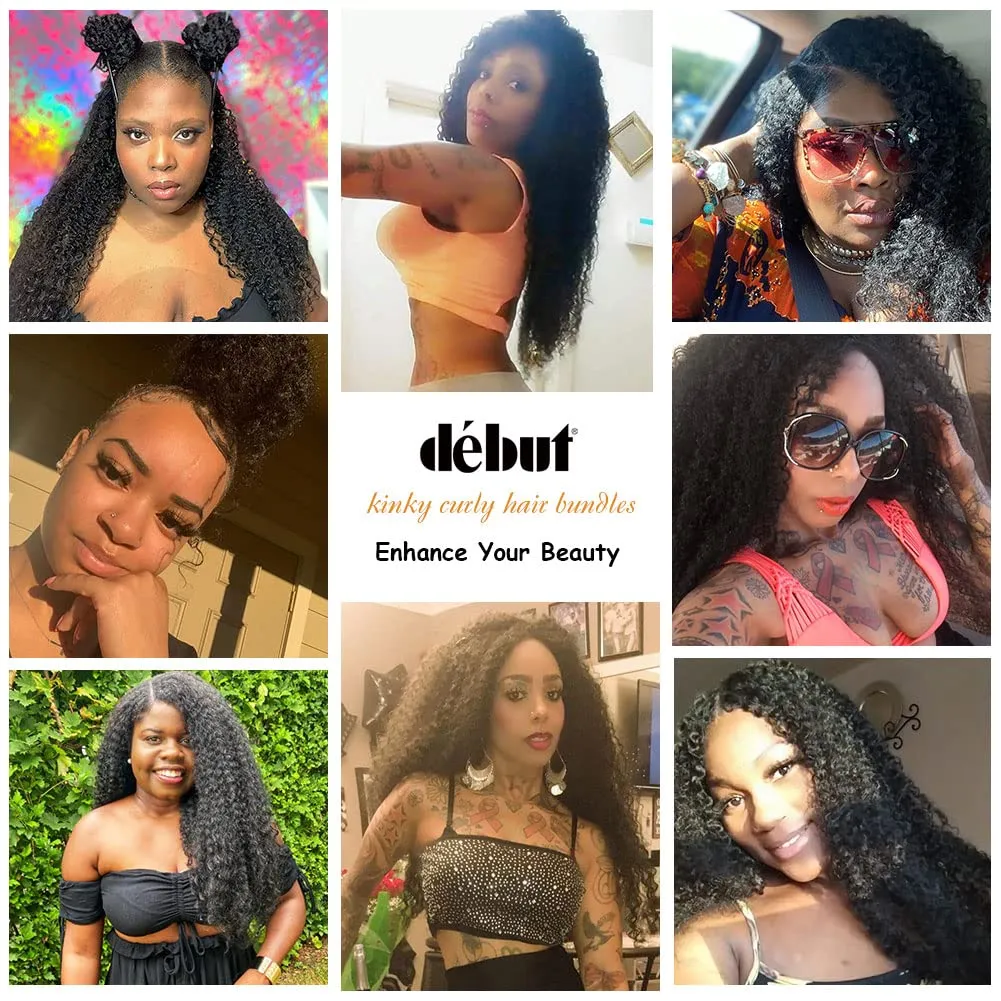 DÉBUT Synthetic Hair 7pcs Kinky Curly 22 24 26 Inches 6 Bundles Tight Curly Hair with 1pc Crochet Hair for Black Women Ombre 1B Auburn Brown Color