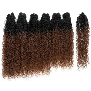 DÉBUT Synthetic Hair 7pcs Kinky Curly 22 24 26 Inches 6 Bundles Tight Curly Hair with 1pc Crochet Hair for Black Women Ombre 1B Auburn Brown Color