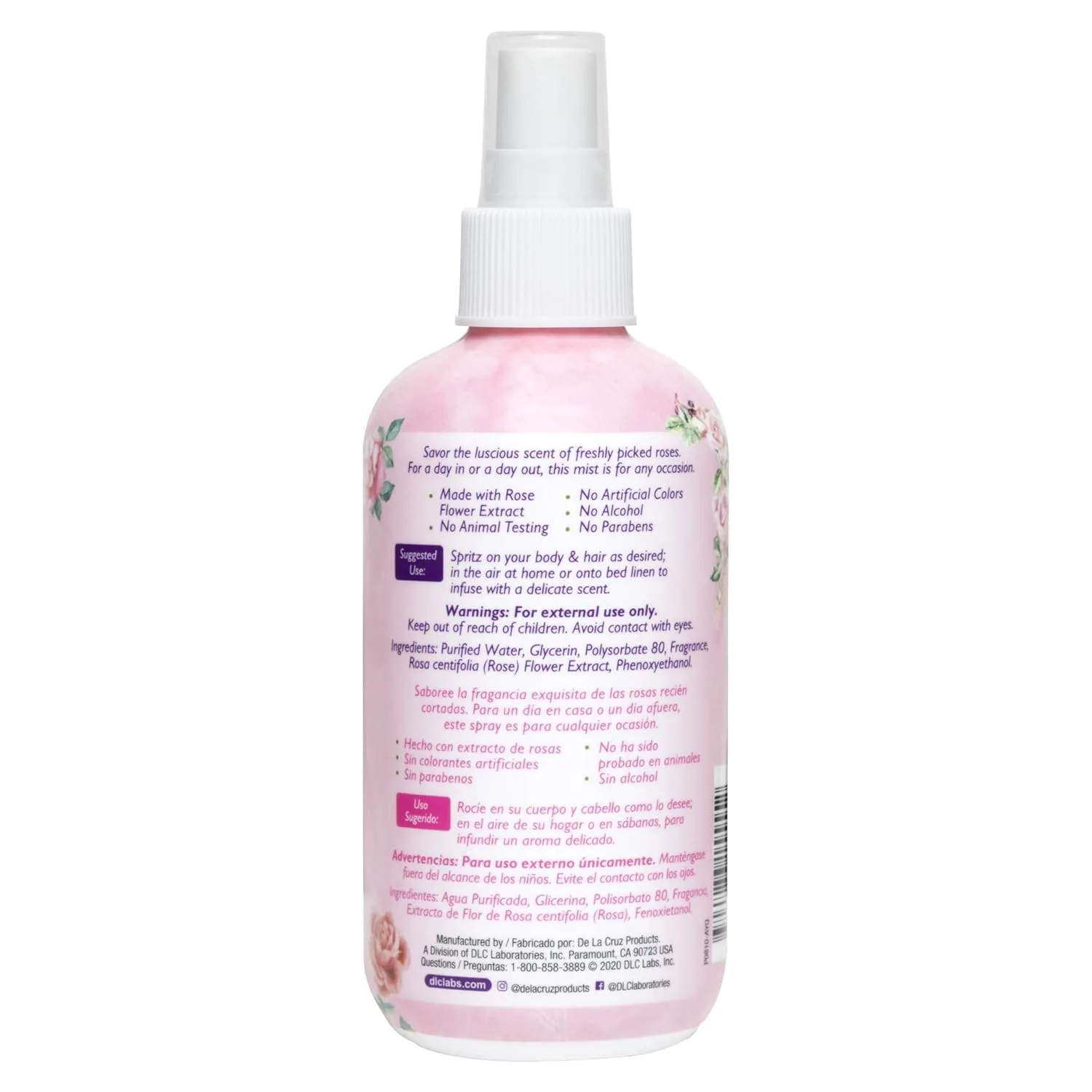 De La Cruz Rose Water Body Mist - Rosewater Spray for Face, Skin and Hair 8 fl oz (3 Bottles)
