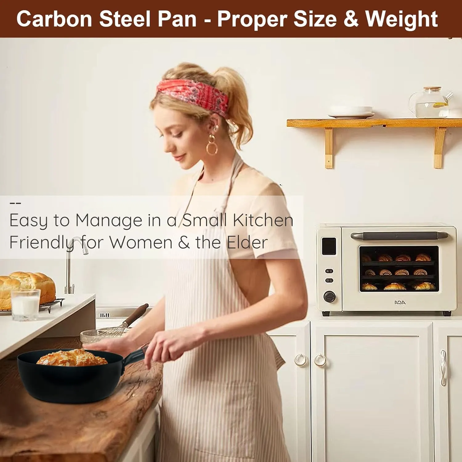 Deep Frying Pan Nonstick Skillet 10 Inch Carbon Steel Wok to Fry Eggs Steak Pancakes Pan for Induction Cooktop Gas & Electric Stove Stir-Fry Pan with Removable Handle Flat Bottom