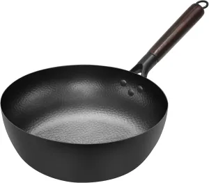 Deep Frying Pan Nonstick Skillet 10 Inch Carbon Steel Wok to Fry Eggs Steak Pancakes Pan for Induction Cooktop Gas & Electric Stove Stir-Fry Pan with Removable Handle Flat Bottom