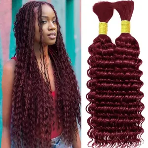 Deep Wave Bulk Human Hair For Braiding 99J Human Braiding Hair No Weft Deep Curly Braiding Hair Extensions 100% Human Hair Bulk for Micro Braids Hair (99j braiding hair, 99j-100g-16inch)