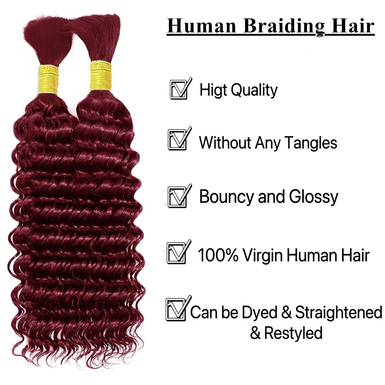 Deep Wave Bulk Human Hair For Braiding 99J Human Braiding Hair No Weft Deep Curly Braiding Hair Extensions 100% Human Hair Bulk for Micro Braids Hair (99j braiding hair, 99j-100g-16inch)