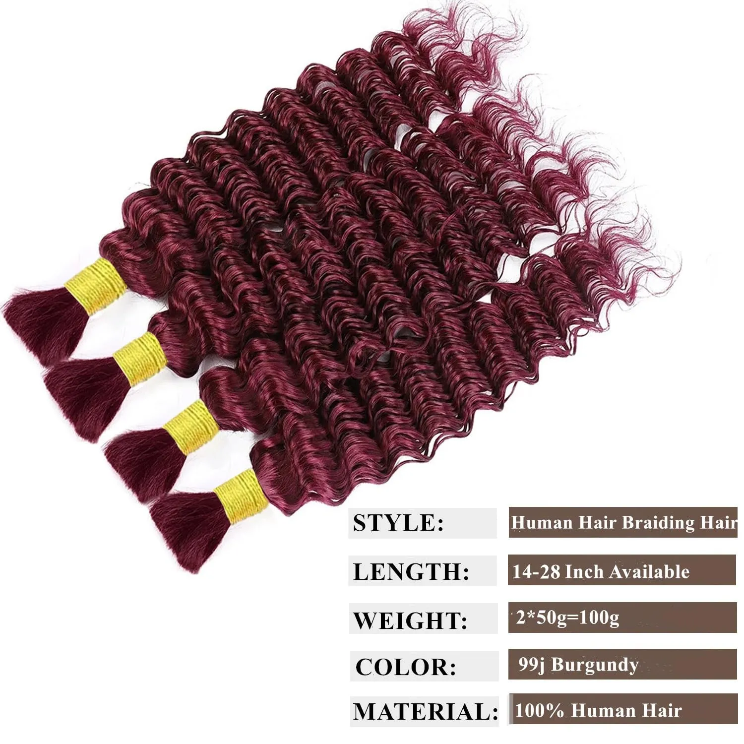 Deep Wave Bulk Human Hair For Braiding 99J Human Braiding Hair No Weft Deep Curly Braiding Hair Extensions 100% Human Hair Bulk for Micro Braids Hair (99j braiding hair, 99j-100g-16inch)
