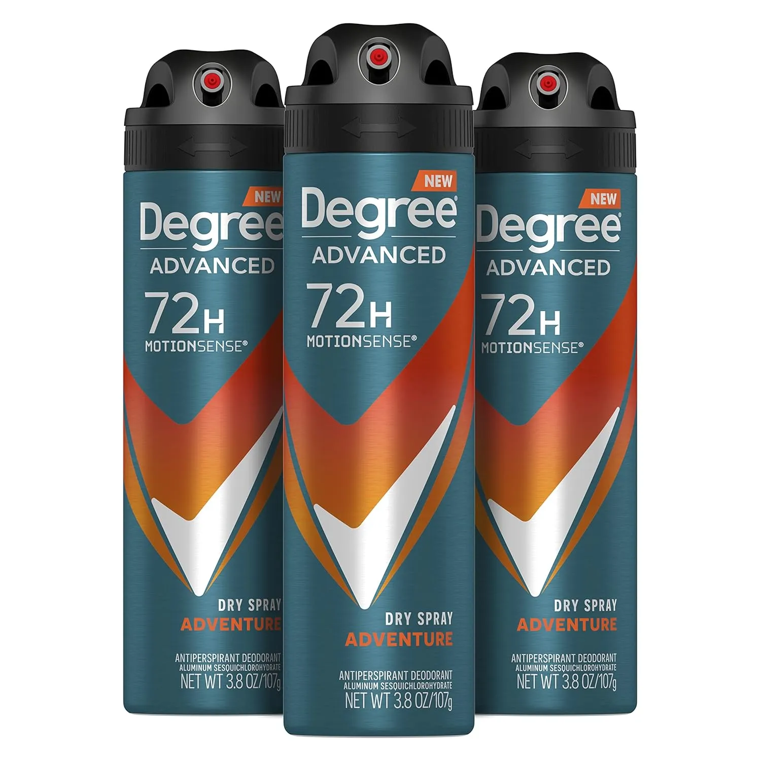 Degree Men Advanced Antiperspirant Deodorant Dry Spray Adventure 72-Hour Sweat and Odor Protection Deodorant For Men With MotionSense Technology, 3.8 Ounce (Pack of 3)