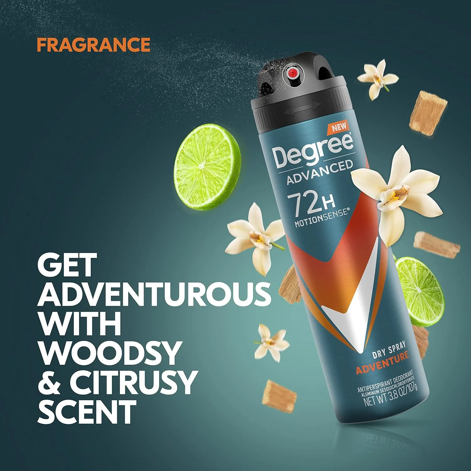 Degree Men Advanced Antiperspirant Deodorant Dry Spray Adventure 72-Hour Sweat and Odor Protection Deodorant For Men With MotionSense Technology, 3.8 Ounce (Pack of 3)