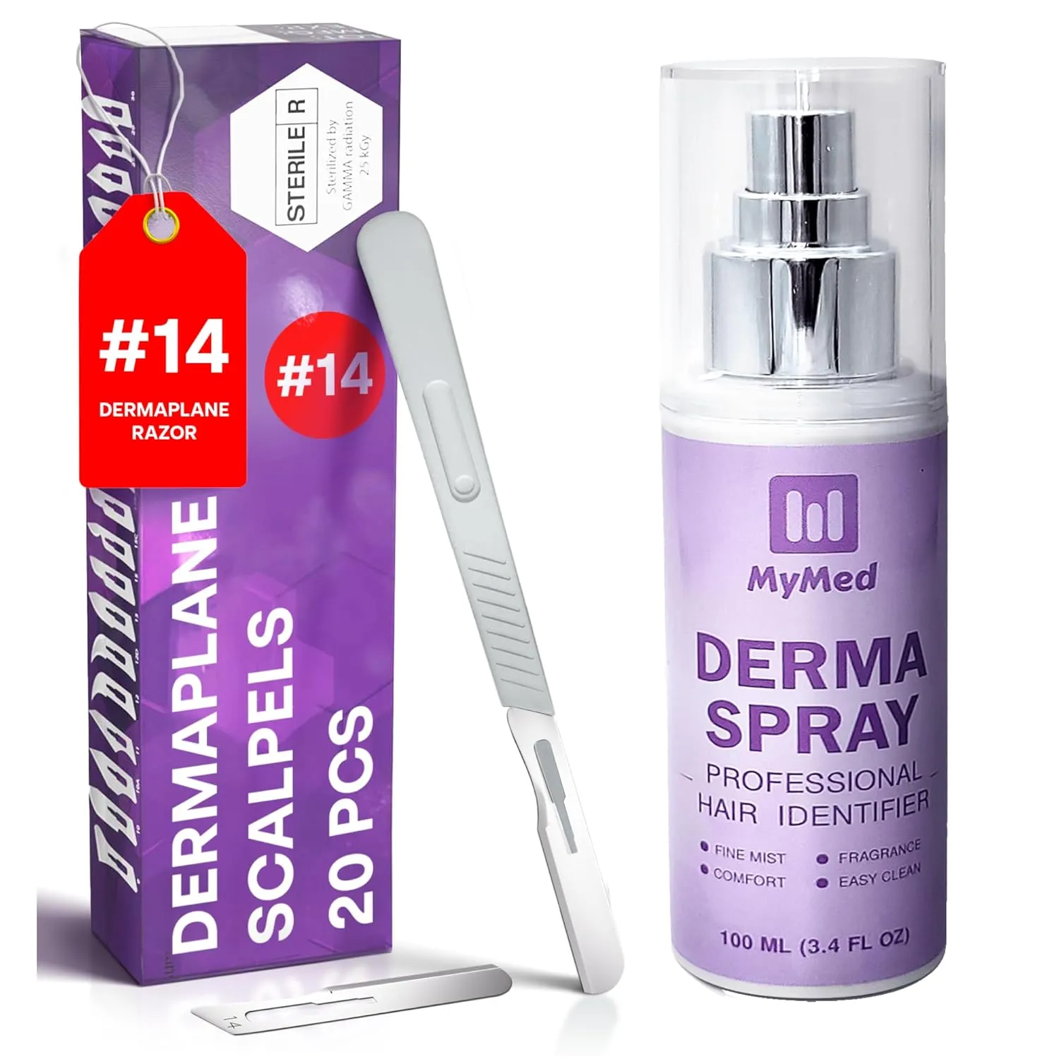 Dermaplane Spray   14R Dermaplane Razor for Women Face Pack of 20 – Hair Identifier Spray & Hair Removal Spray with Precision Face Razors for Women