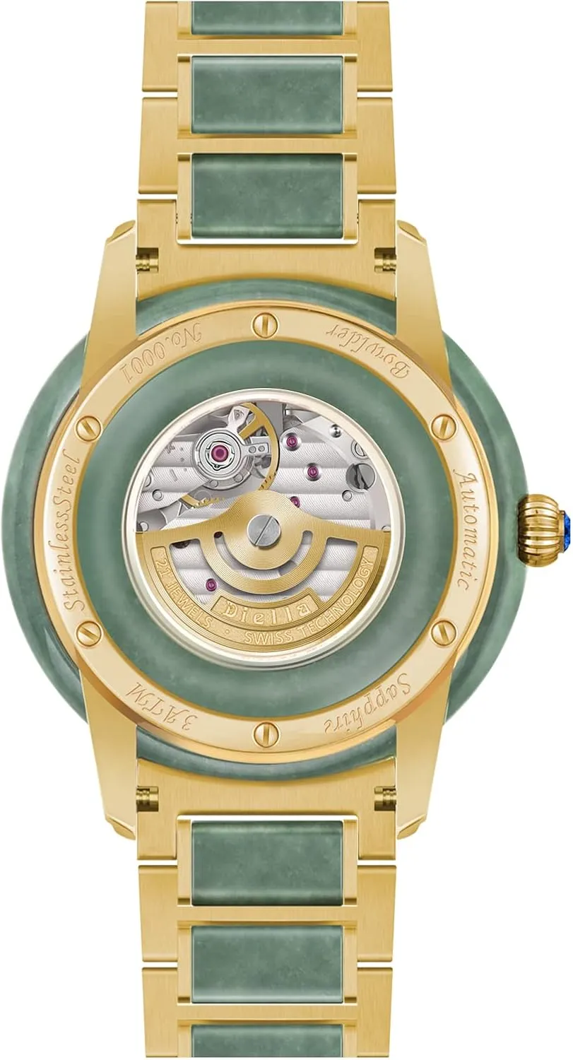 Diella Automatic Watches for Men and Women,Luxury Jade Wrist Dress Watch with Luminous Display,Waterproof