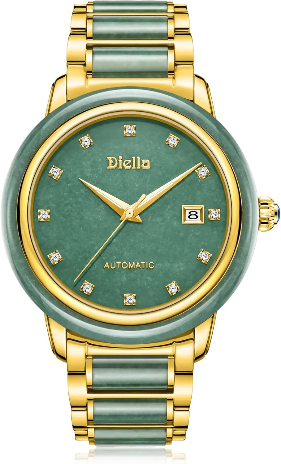 Diella Automatic Watches for Men and Women,Luxury Jade Wrist Dress Watch with Luminous Display,Waterproof