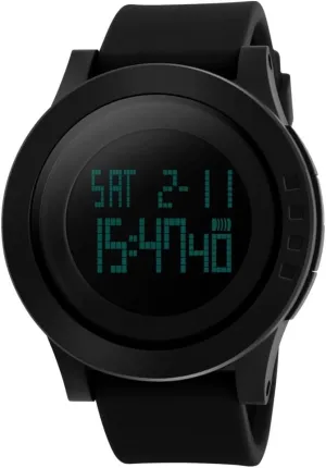 Digital Sport Watch Large Face LED Simple Military Electronic Wristwatch for Running with Back Light and Calendar Waterproof for Men Women - Black