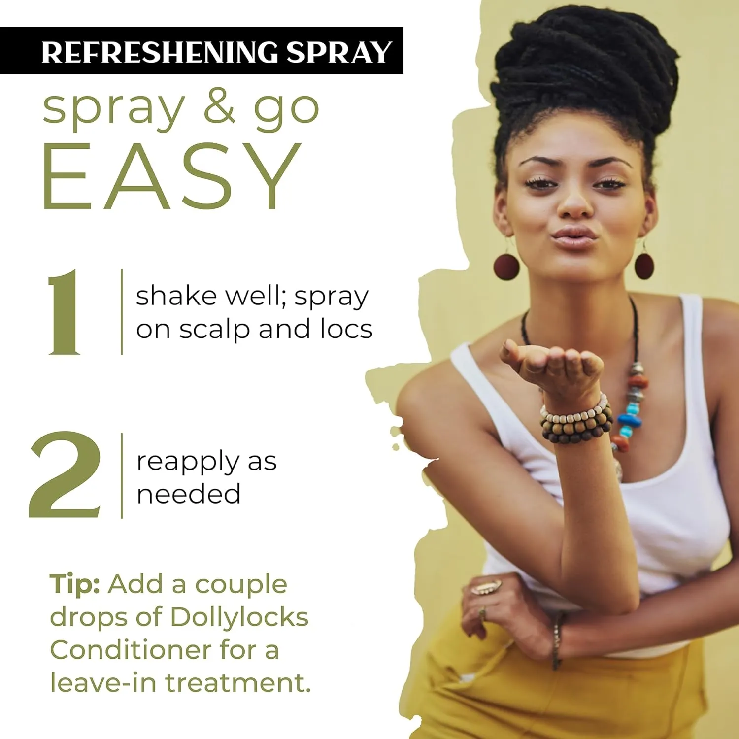 Dollylocks Refreshening Spray – Residue-Free Dreadlock & Loc Moisturizer Spray, Plant Based Deodorizer & Conditioner for Dreads, Vegan & pH-Balanced (Mintea Scent, 8oz)
