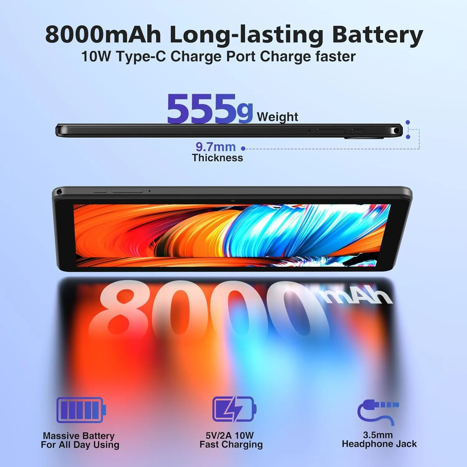 DOOGEE T10W Tablet with Keyboard,4G LTE Tablet,8000mAh Battery,128GB/1TB TF,Quad Core,Dual Camera,2.4G/5G WiFi,Keyboard and Mouse-Blue