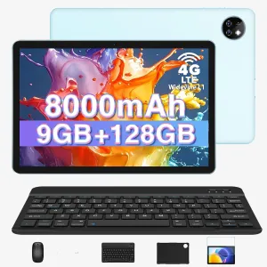 DOOGEE T10W Tablet with Keyboard,4G LTE Tablet,8000mAh Battery,128GB/1TB TF,Quad Core,Dual Camera,2.4G/5G WiFi,Keyboard and Mouse-Blue