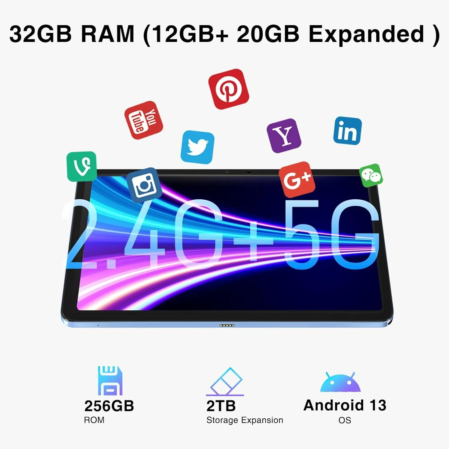DOOGEE T20 Ultra Tablet 12 Inch, 10800mAh, 32GB 256GB ROM/2TB TF, Helio G99 Octa-Core Android Gaming Tablets 2.4K, 16MP Camera, 4 Hi-Res Speakers, 5G WiFi/GMS/GPS Blue