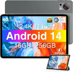 DOOGEE T30S 11 Inch Tablet, 2.4K Android 14 Tablet with 16GB RAM 256GB ROM, Octa-Core Android Tablet with 8580mAh Large Battery, 13MP 8MP, BT5.0, 5G WiFi, 4G Cellular Tablets