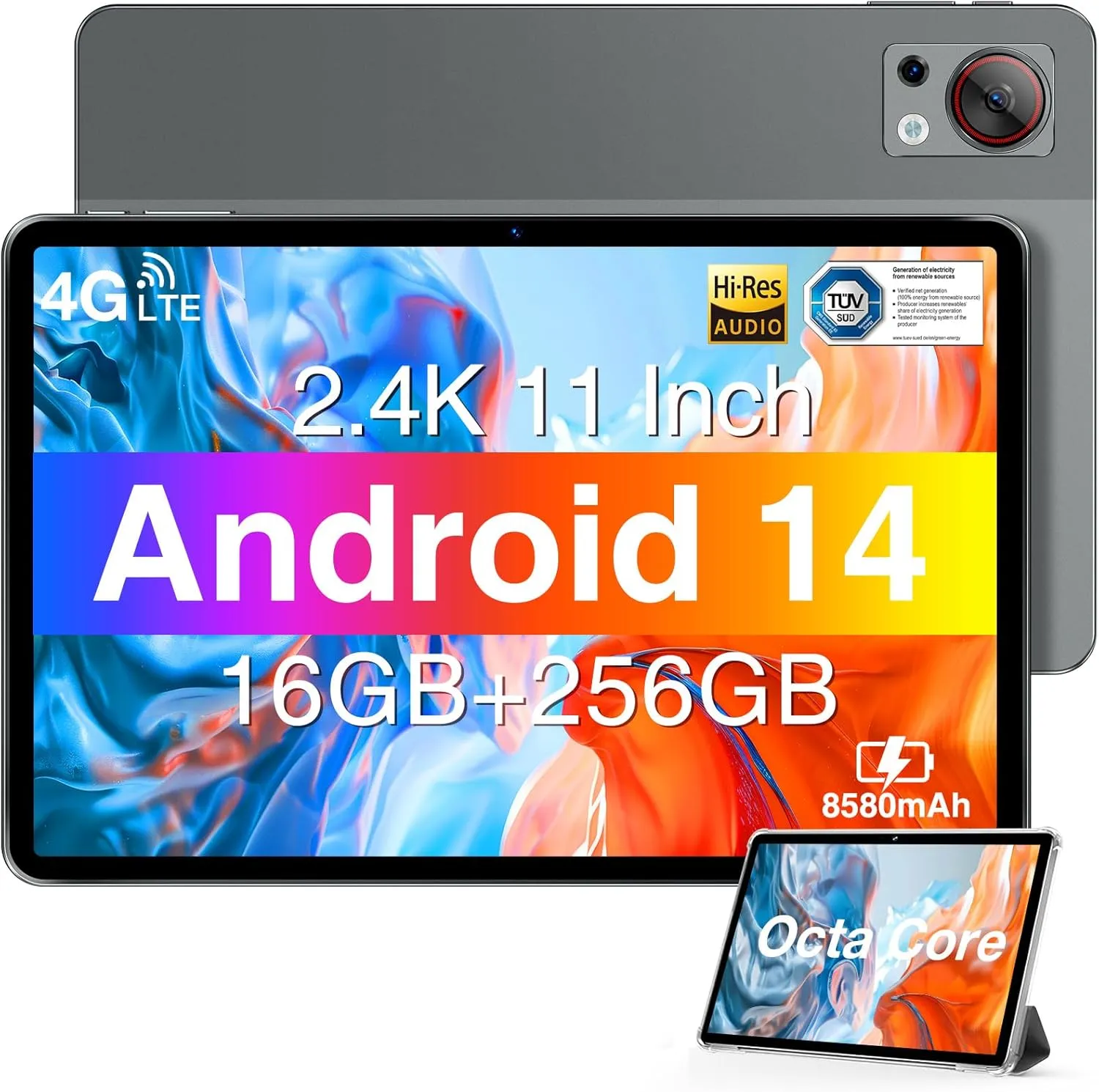 DOOGEE T30S 11 Inch Tablet, 2.4K Android 14 Tablet with 16GB RAM 256GB ROM, Octa-Core Android Tablet with 8580mAh Large Battery, 13MP 8MP, BT5.0, 5G WiFi, 4G Cellular Tablets