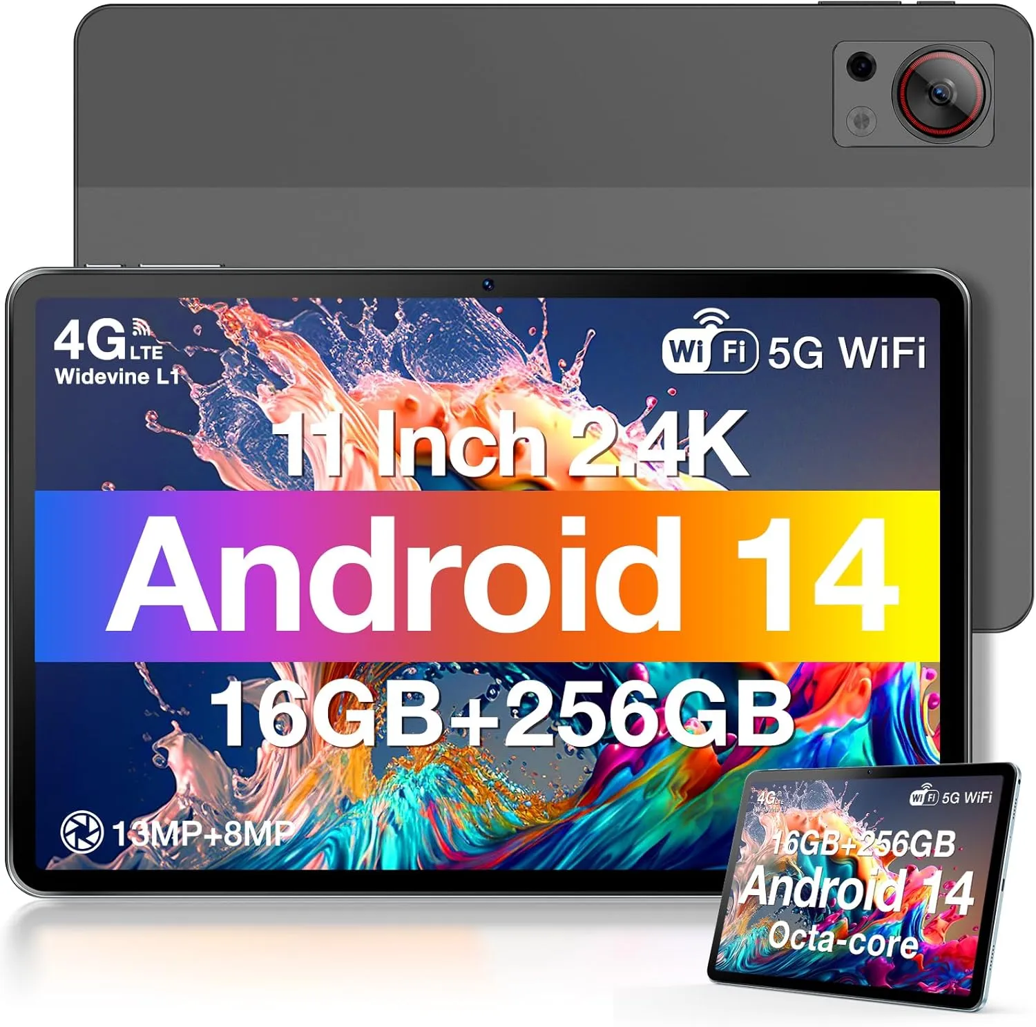 DOOGEE T30S 11 Inch Tablet, 2.4K Android 14 Tablet with 16GB RAM 256GB ROM, Octa-Core Android Tablet with 8580mAh Large Battery, 13MP 8MP, BT5.0, 5G WiFi, 4G Cellular Tablets