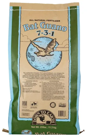 Down To Earth All Natural Fertilizers Bat Guano 7-3-1, 25 lb Bag Organic High Nitrogen Fertilizer
