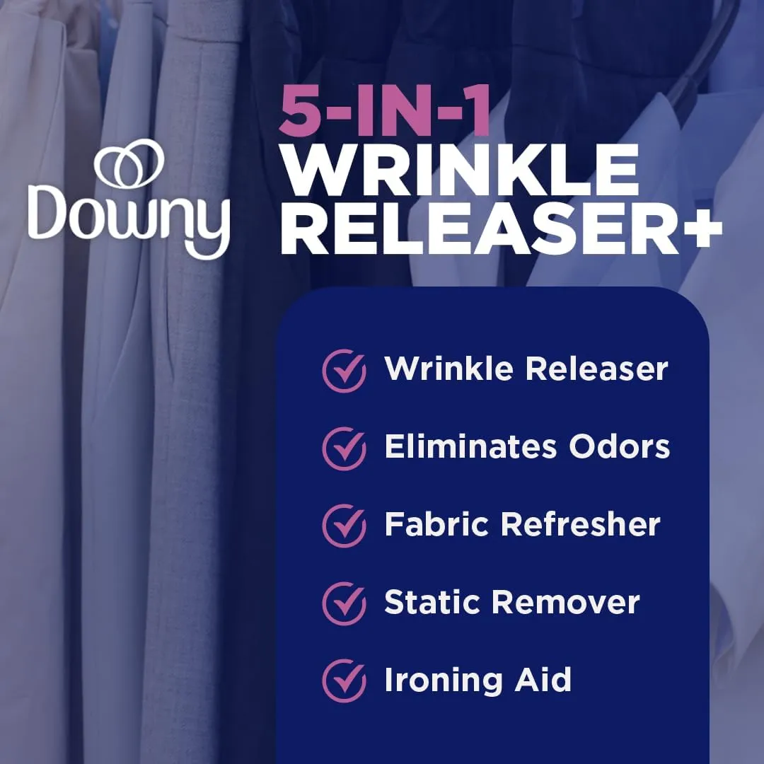 Downy Wrinkle Releaser Spray, Travel Size Spray   16.9 Fl Oz Pack of 2, All In One Formula, Removes Wrinkles, Static and Odors, Light Fresh Scent