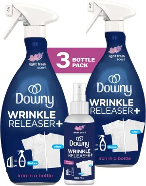 Downy Wrinkle Releaser Spray, Travel Size Spray   16.9 Fl Oz Pack of 2, All In One Formula, Removes Wrinkles, Static and Odors, Light Fresh Scent
