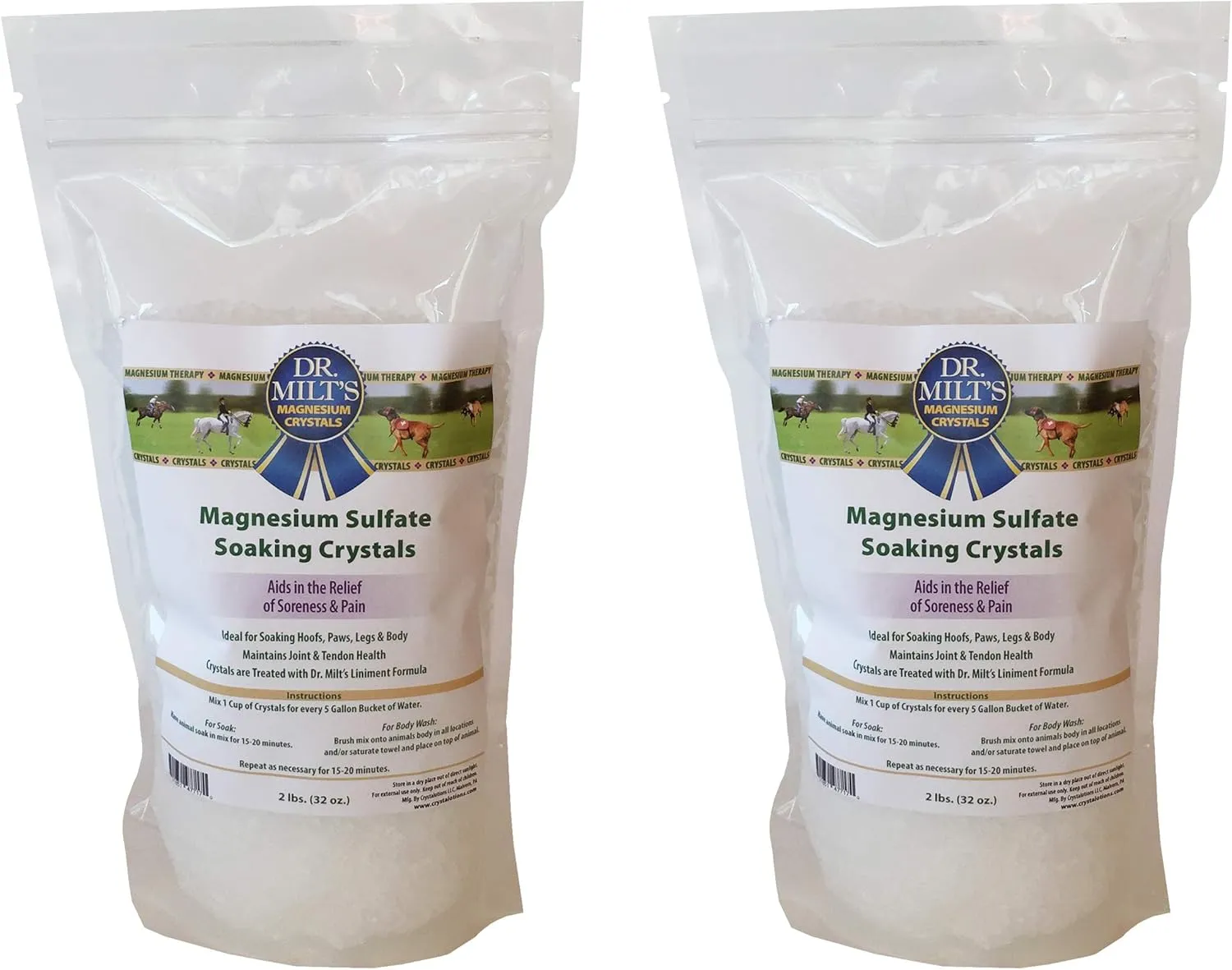 Dr. Milt's Horse Epsom Salt Magnesium Sulfate Crystals Infused with Arnica: hoof and Body soak for Relief and Recovery. 2-2lb Bag.