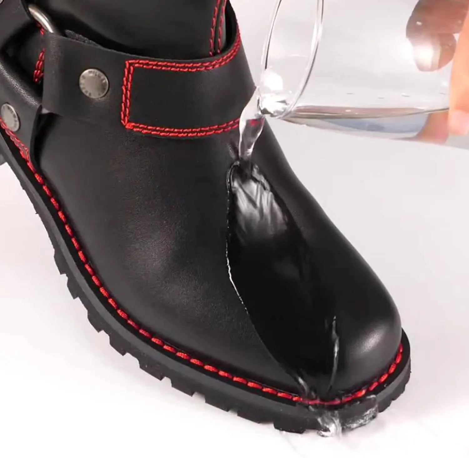 Dream Apparel Women's Harness Motorcycle Riding Boots for Biker, Square Toe Lace Up Knee High Boots with Side Zipper, Black PU Leather Footwear Ladies