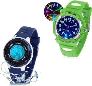 DTKID Kids Watch 3ATM Waterproof 7 Color Lights Time Teaching Watch Easy to Read