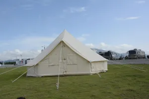 Durable 5M Cotton Canvas Tent for Family Camping, 4 Seasons Glamping Tent, Beige