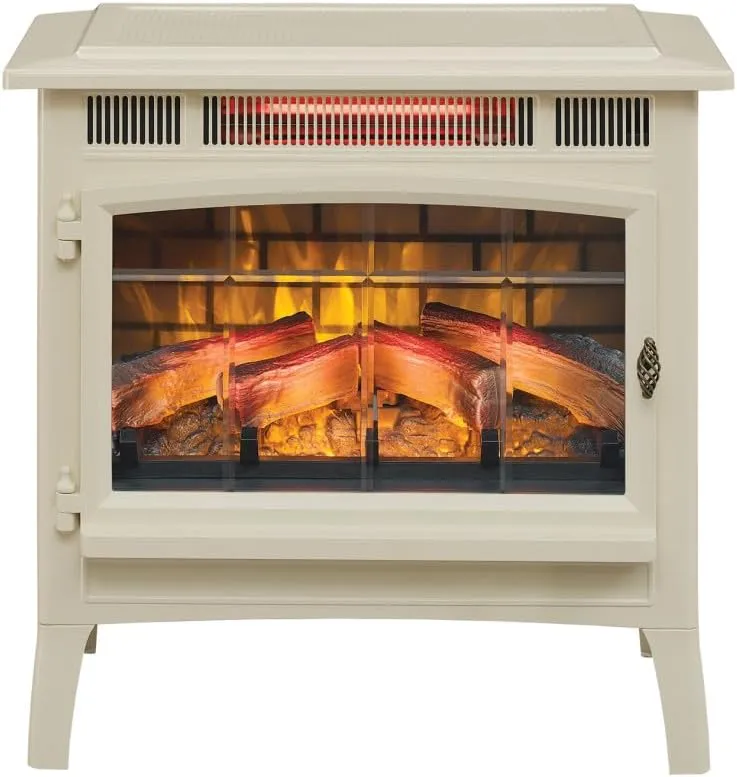 duraflame Freestanding Electric Fireplace Stove Heater with 3D Flame Effect for 1,000 Sq. Ft. Room, Cream